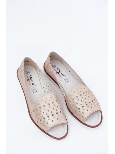 Leather Perforated Ballet Flats With Open Toes S.Barski LR51-922 Beige