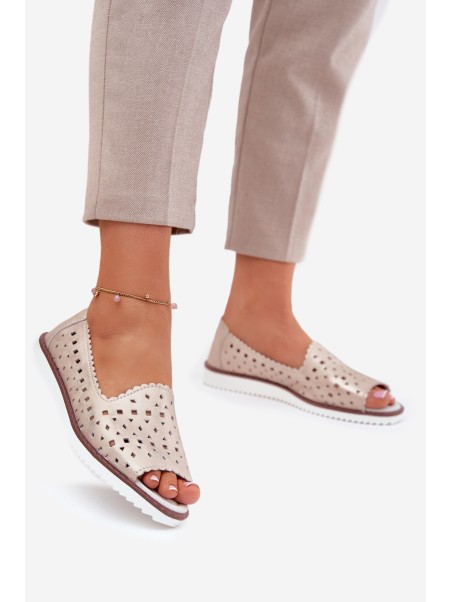 Leather Perforated Ballet Flats With Open Toes S.Barski LR51-922 Beige