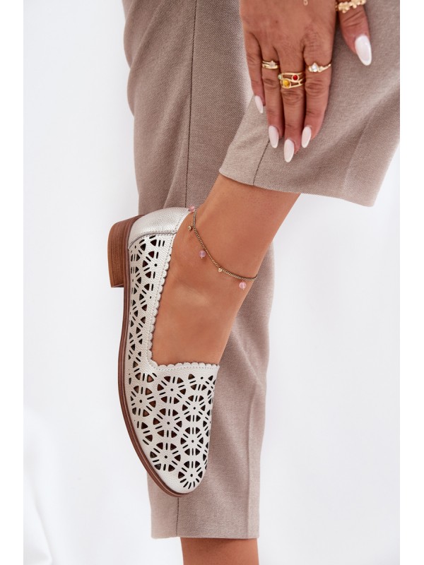Leather Perforated Women's Moccasins S.Barski LR51-646 Gold