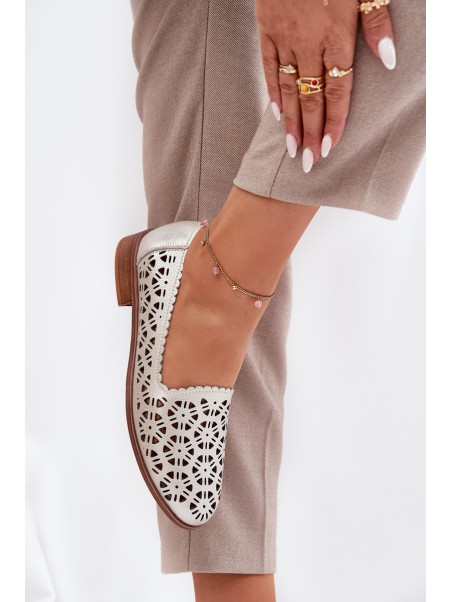 Leather Perforated Women's Moccasins S.Barski LR51-646 Gold
