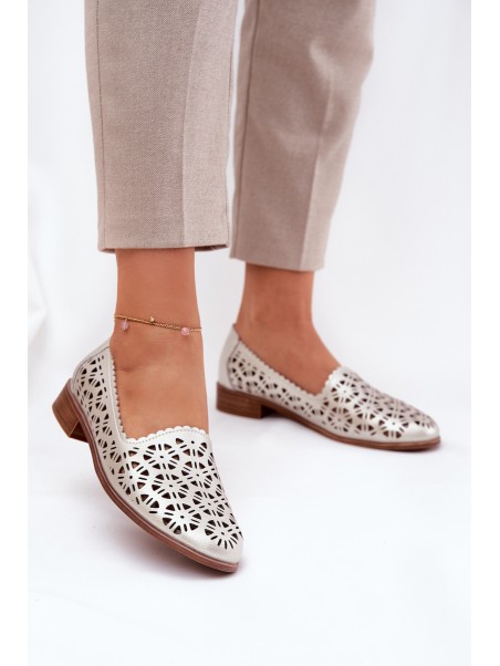 Leather Perforated Women's Moccasins S.Barski LR51-646 Gold