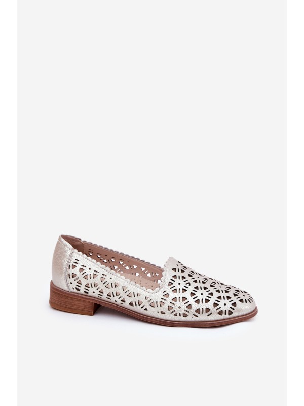 Leather Perforated Women's Moccasins S.Barski LR51-646 Gold