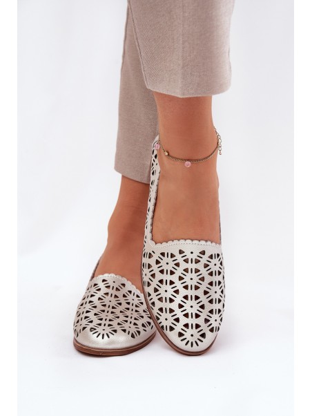 Leather Perforated Women's Moccasins S.Barski LR51-646 Gold