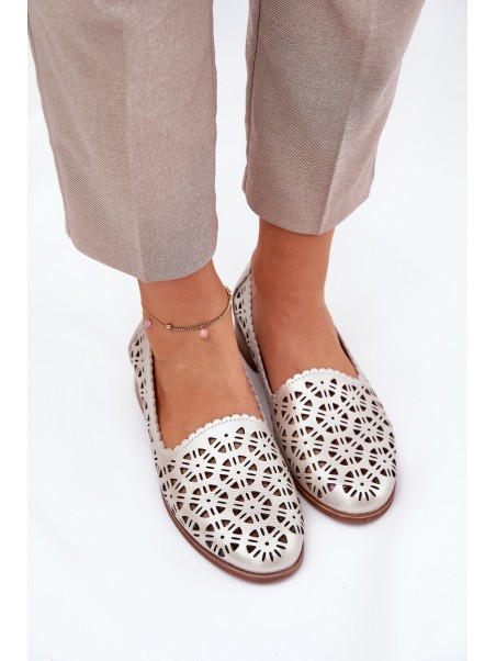 Leather Perforated Women's Moccasins S.Barski LR51-646 Gold