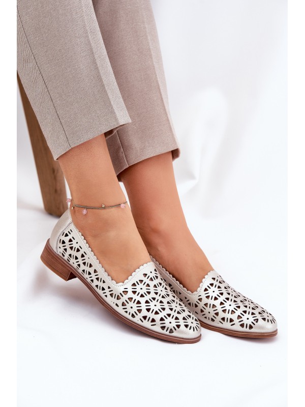Leather Perforated Women's Moccasins S.Barski LR51-646 Gold