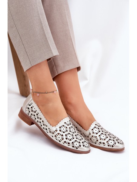 Leather Perforated Women's Moccasins S.Barski LR51-646 Gold
