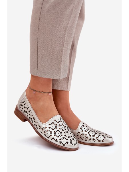 Leather Perforated Women's Moccasins S.Barski LR51-646 Gold