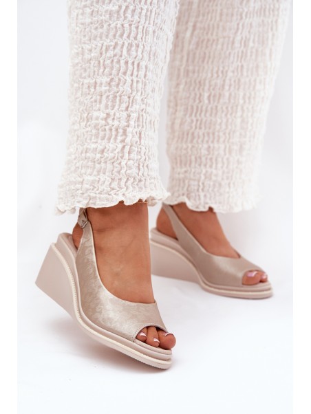 Women's leather wedge sandals S.Barski LR51-539 gold