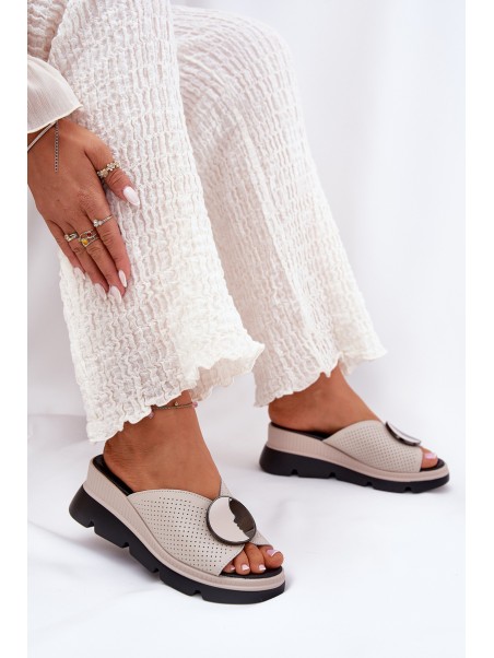 Ladies Leather Sandals With Decoration Beige S.Barski LR51-662