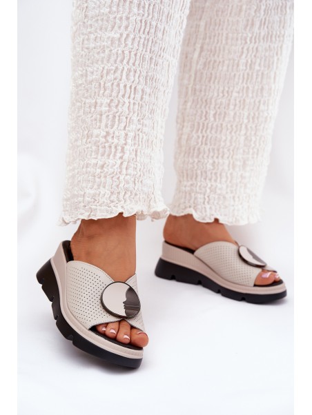 Ladies Leather Sandals With Decoration Beige S.Barski LR51-662