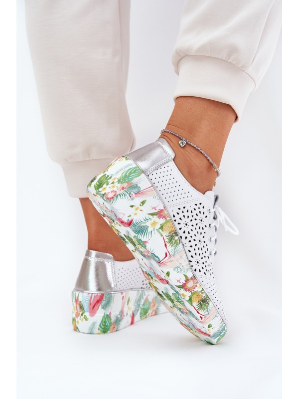 Ladies Leather Wedge Shoes Artiker 56C1799 White-Silver