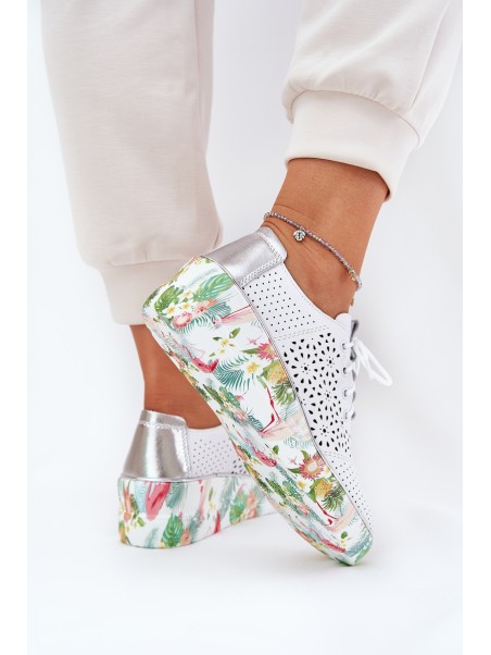 Ladies Leather Wedge Shoes Artiker 56C1799 White-Silver
