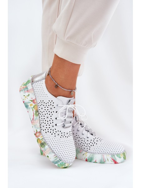 Ladies Leather Wedge Shoes Artiker 56C1799 White-Silver