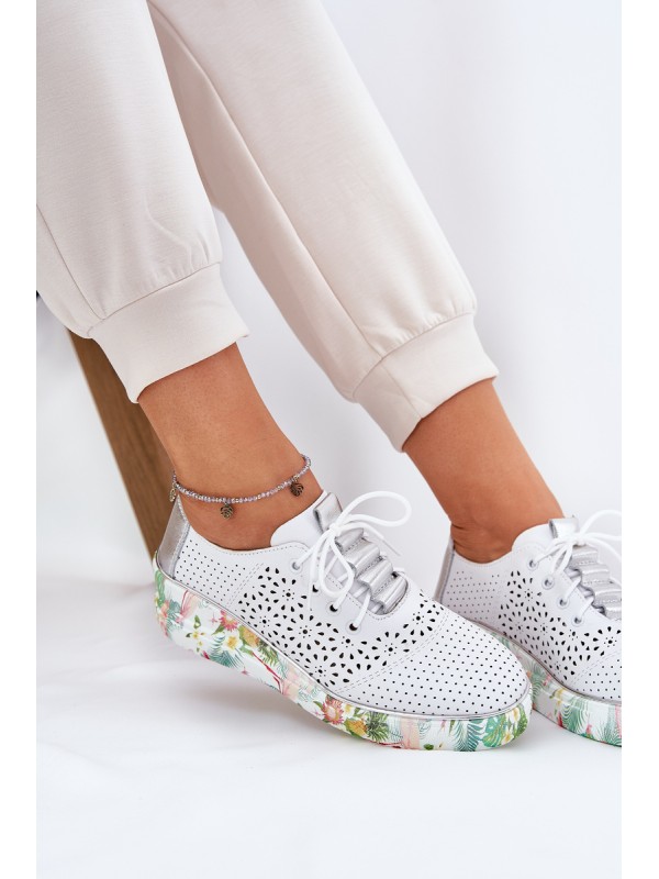 Ladies Leather Wedge Shoes Artiker 56C1799 White-Silver