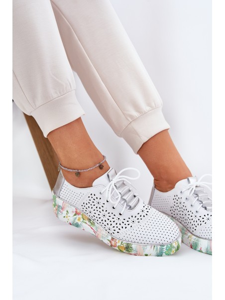 Ladies Leather Wedge Shoes Artiker 56C1799 White-Silver