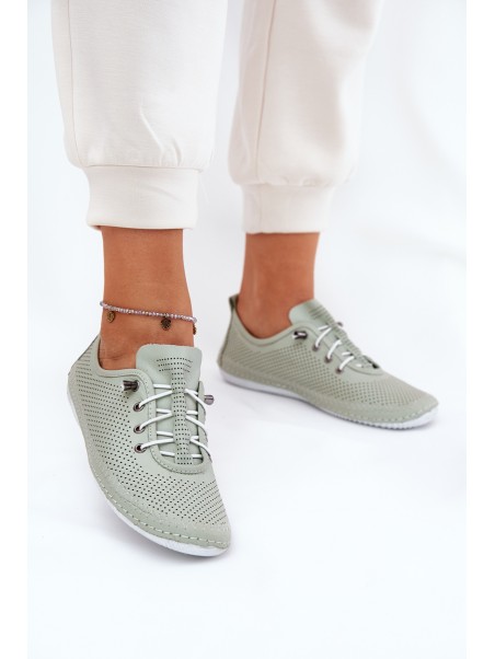Ladies Leather Lace-Up Shoes Made Of Natural Leather Artiker 54C0833 Light Green