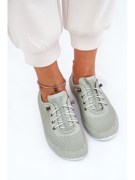 Ladies Leather Lace-Up Shoes Made Of Natural Leather Artiker 54C0833 Light Green