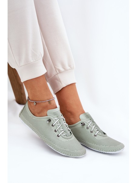 Ladies Leather Lace-Up Shoes Made Of Natural Leather Artiker 54C0833 Light Green