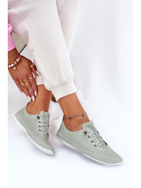 Ladies Leather Lace-Up Shoes Made Of Natural Leather Artiker 54C0833 Light Green