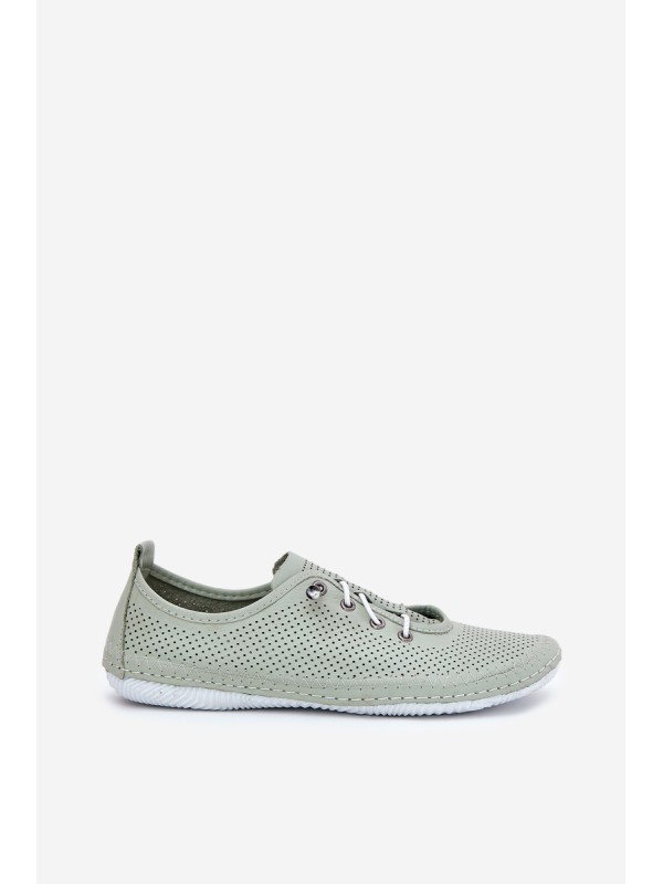 Ladies Leather Lace-Up Shoes Made Of Natural Leather Artiker 54C0833 Light Green