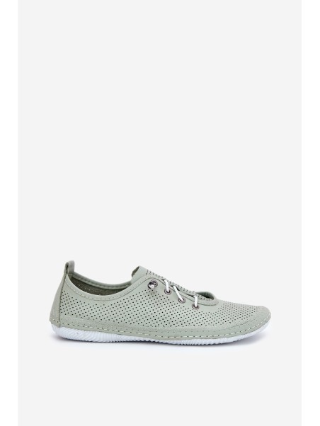 Ladies Leather Lace-Up Shoes Made Of Natural Leather Artiker 54C0833 Light Green