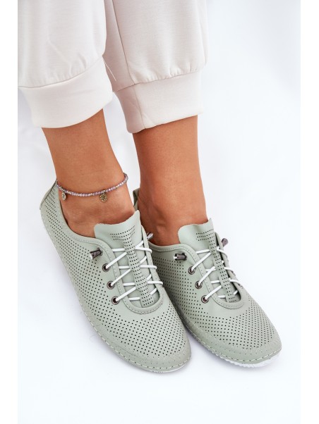 Ladies Leather Lace-Up Shoes Made Of Natural Leather Artiker 54C0833 Light Green