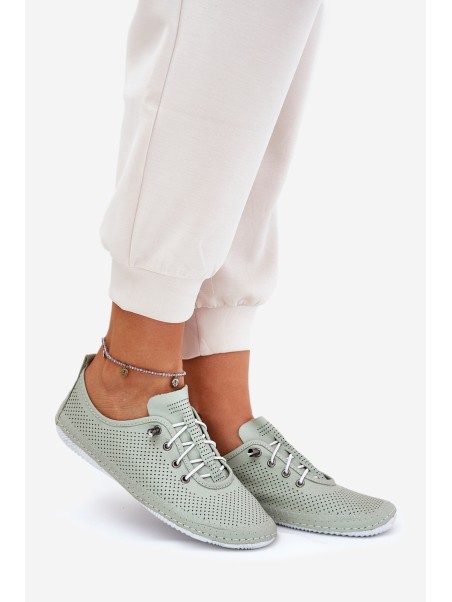 Ladies Leather Lace-Up Shoes Made Of Natural Leather Artiker 54C0833 Light Green