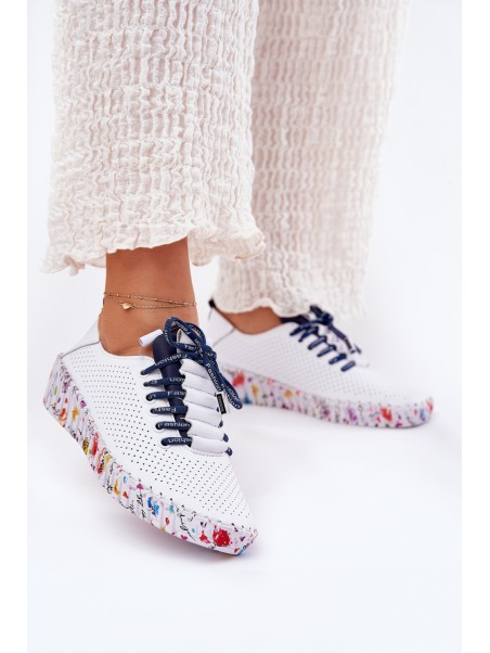 Leather Brogues On Patterned Platform Artiker 52C1713 White-Navy