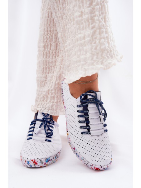 Leather Brogues On Patterned Platform Artiker 52C1713 White-Navy
