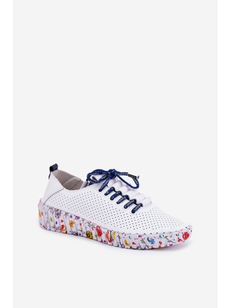 Leather Brogues On Patterned Platform Artiker 52C1713 White-Navy
