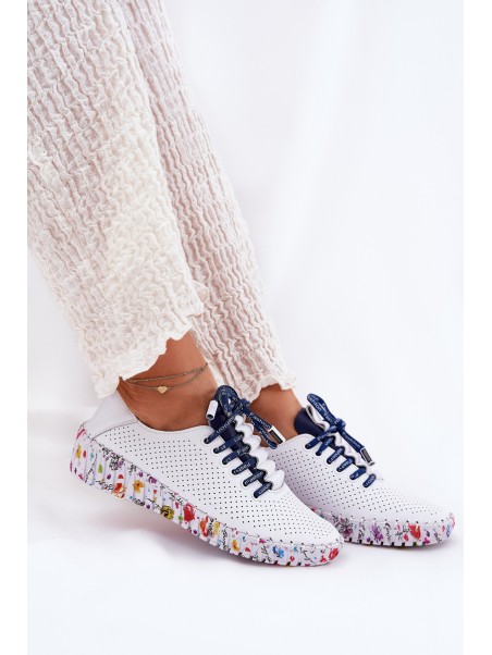 Leather Brogues On Patterned Platform Artiker 52C1713 White-Navy