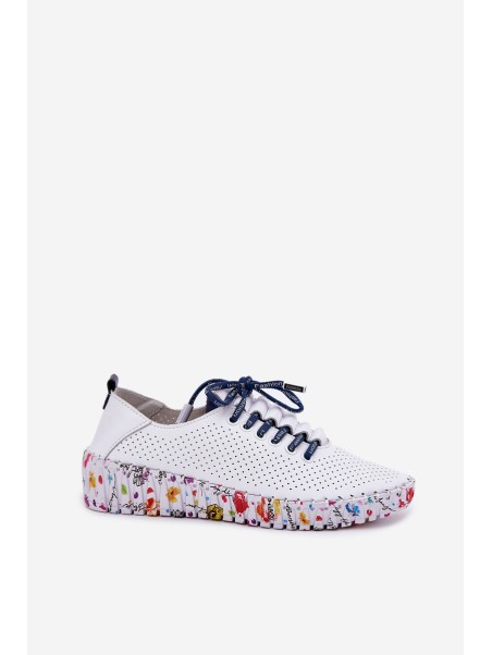 Leather Brogues On Patterned Platform Artiker 52C1713 White-Navy