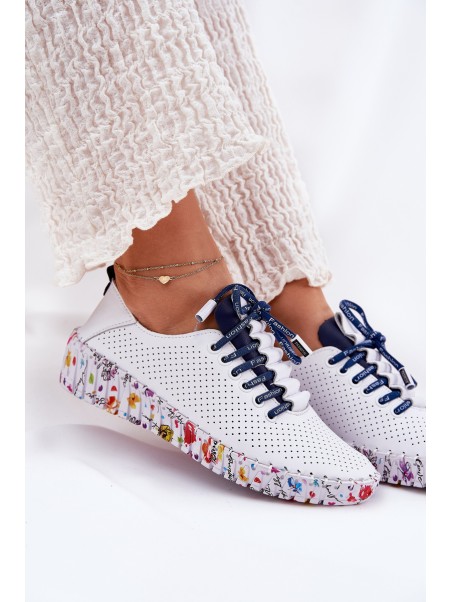 Leather Brogues On Patterned Platform Artiker 52C1713 White-Navy