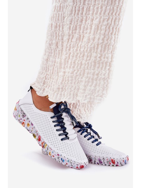 Leather Brogues On Patterned Platform Artiker 52C1713 White-Navy