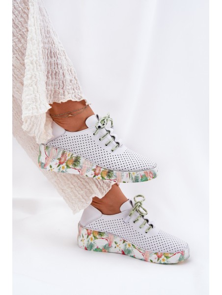 Leather Wedge Shoes With Pattern Artiker 54C1807 White-Green