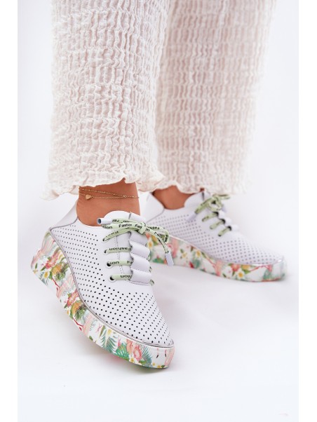 Leather Wedge Shoes With Pattern Artiker 54C1807 White-Green