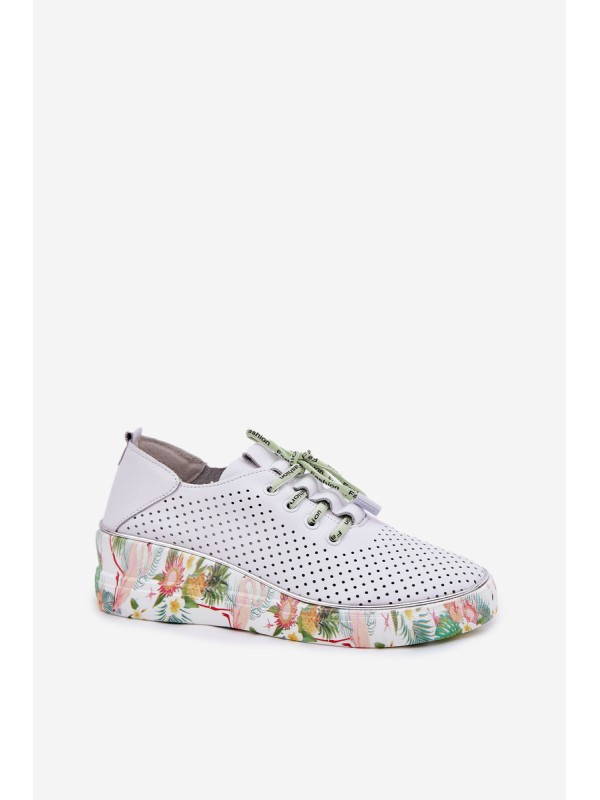 Leather Wedge Shoes With Pattern Artiker 54C1807 White-Green