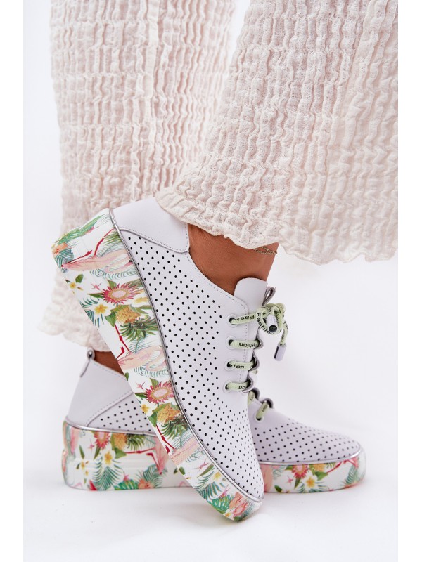 Leather Wedge Shoes With Pattern Artiker 54C1807 White-Green