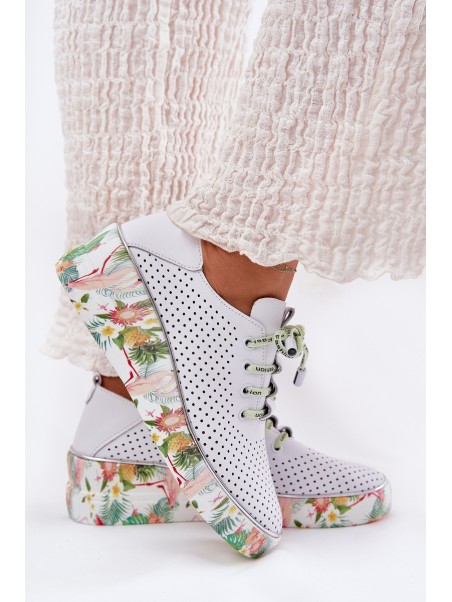 Leather Wedge Shoes With Pattern Artiker 54C1807 White-Green