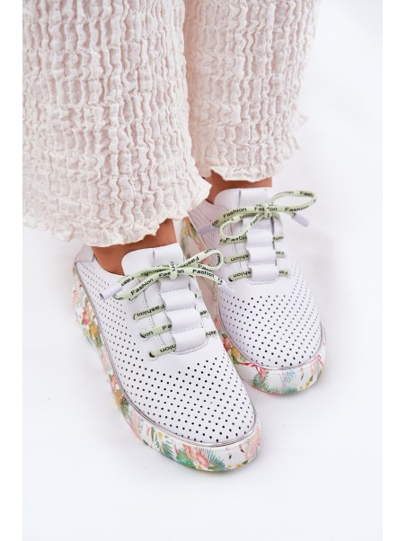 Leather Wedge Shoes With Pattern Artiker 54C1807 White-Green