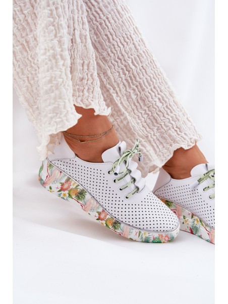 Leather Wedge Shoes With Pattern Artiker 54C1807 White-Green