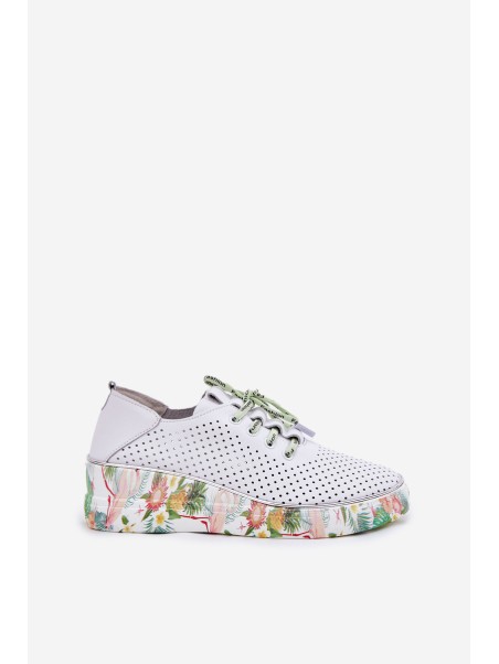 Leather Wedge Shoes With Pattern Artiker 54C1807 White-Green