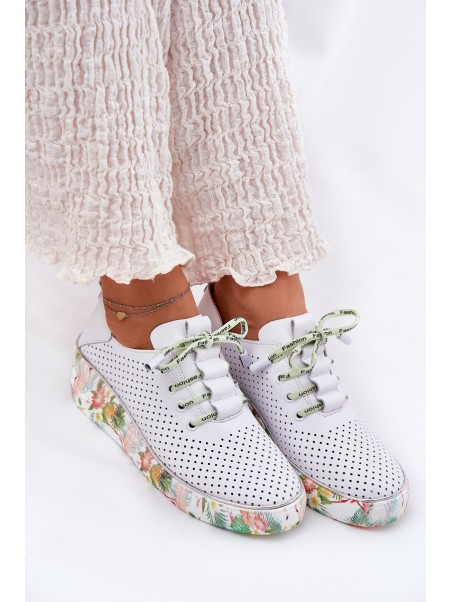 Leather Wedge Shoes With Pattern Artiker 54C1807 White-Green