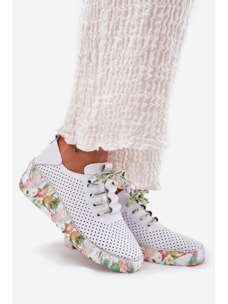 Leather Wedge Shoes With Pattern Artiker 54C1807 White-Green