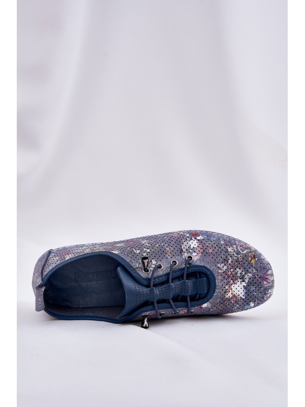 Ladies Leather Derby Shoes Made Of Natural Leather Patterned Artiker 56C2691 Blue