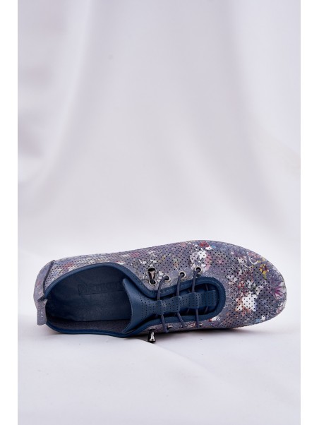 Ladies Leather Derby Shoes Made Of Natural Leather Patterned Artiker 56C2691 Blue