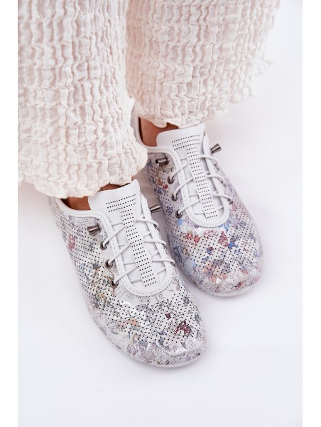 Ladies Leather Shoes Made Of Natural Leather Patterned Artiker 56C2688 White