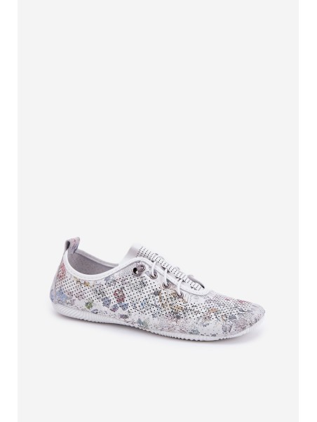 Ladies Leather Shoes Made Of Natural Leather Patterned Artiker 56C2688 White