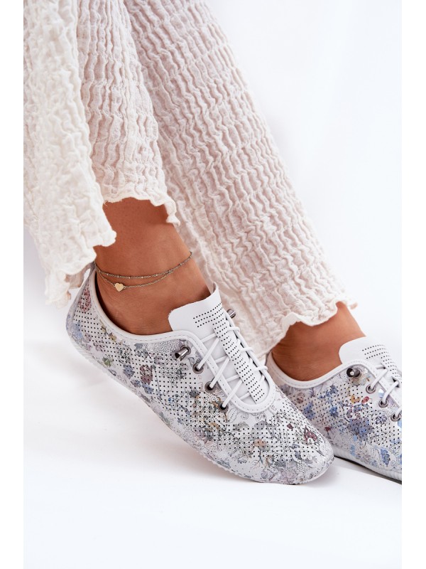 Ladies Leather Shoes Made Of Natural Leather Patterned Artiker 56C2688 White