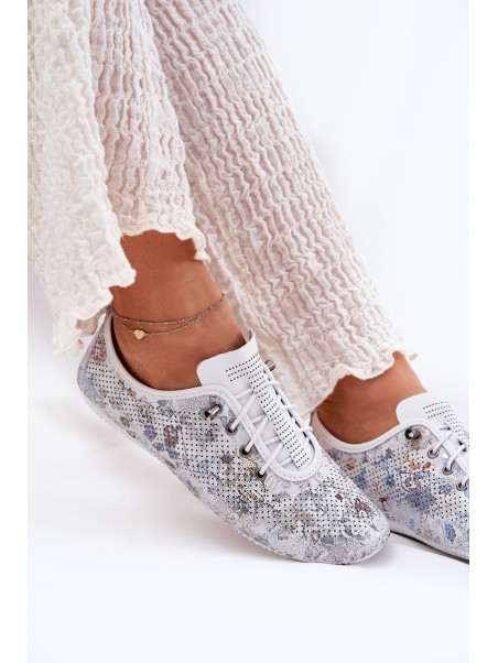 Ladies Leather Shoes Made Of Natural Leather Patterned Artiker 56C2688 White
